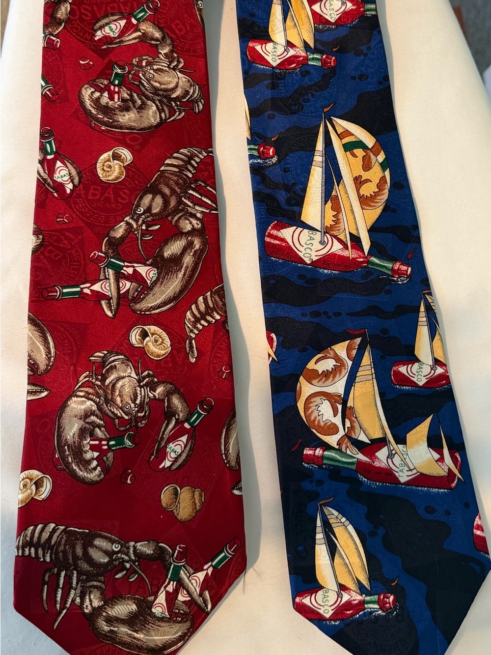 Vintage Tobasco Red Lobster & Blue Sailboat Novelty Men's Ties - Set of 2 mint